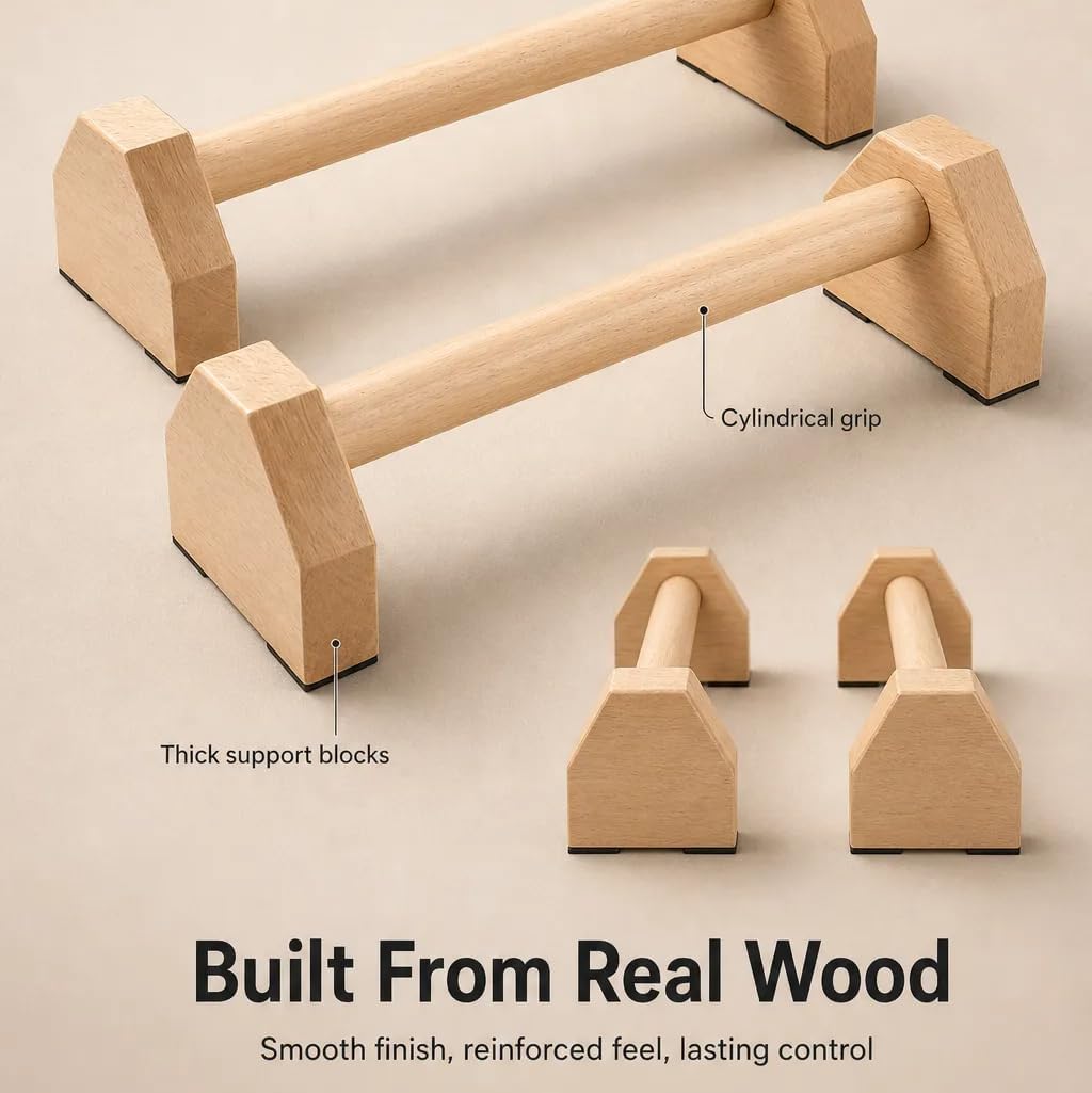 Liegestützgriffe, 2 Push Up Bars, Handstandstange, Holz Parallettes, mit Zwei Abnehmbaren Griffschla