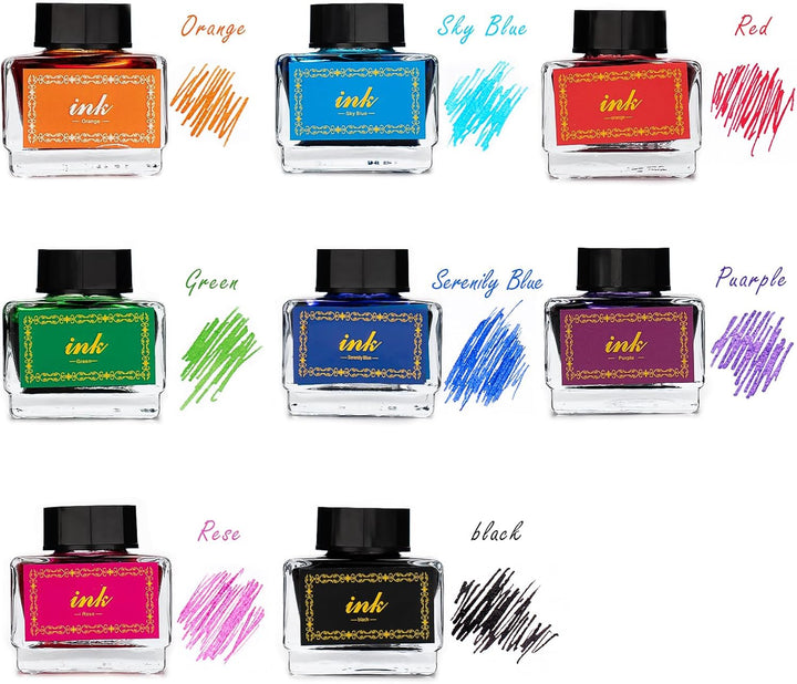 8 Farben Kalligraphietinte 15ml, Füllfederhalter & Handlettering | Hochwertige Tinte, fliesst gut, f