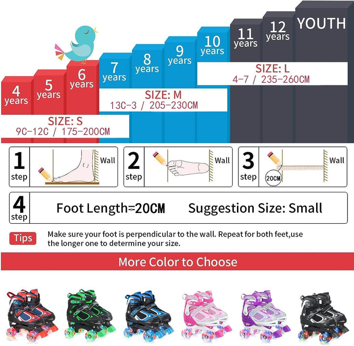 Nattork Kinder Rollschuhe für Jungen Mädchen, 4 Grössen Verstellbare Quad Skates, Roller Skates mit