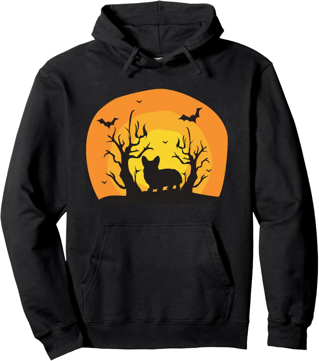 Corgi Hunde-Fledermaus, lustiges Halloween-Kostüm, Silhouette Pullover Hoodie