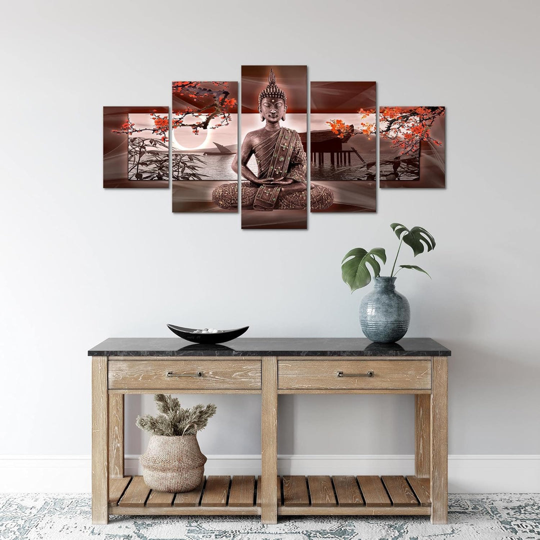 Runa Art Wandbilder Buddha Feng Shui 5 Teilig Bild auf Vlies Leinwand Deko Wohnzimmer Schlafzimmer S