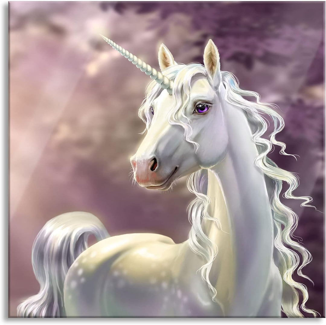 Pixxprint Glasbild | Wandbild auf Echtglas | Magisches Einhorn im Zauberwald | 60x60 cm | inkl. Aufh