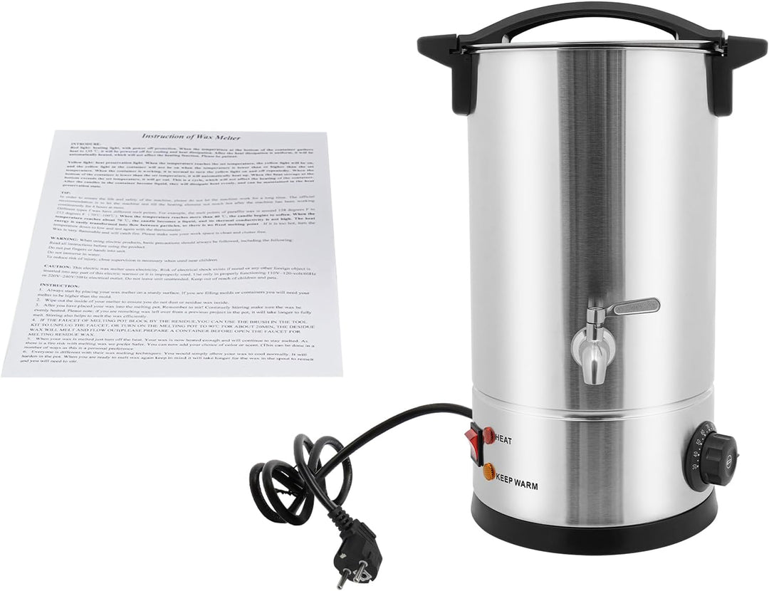 1800W silbernes Wachsschmelzgerät 10L SUS304-Edelstahl 30–110°C für Soja | 1800W Leistung, 10L Volum