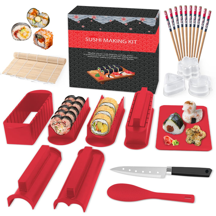 SKYSER Sushi Maker set Teller, 20 Artikel Kit für Anfänger zum selber machen, Kann als Sushiteller v