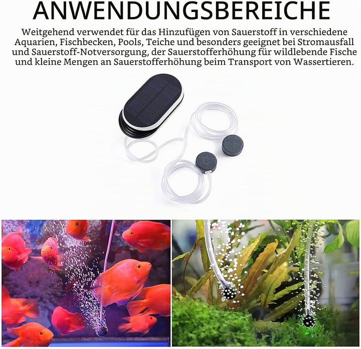SUNJULY Teichbelüfter Solar, 3 Arbeitsmodi, Leise Einstellbar Aquarium Luftpumpe Sauerstoffpumpe für