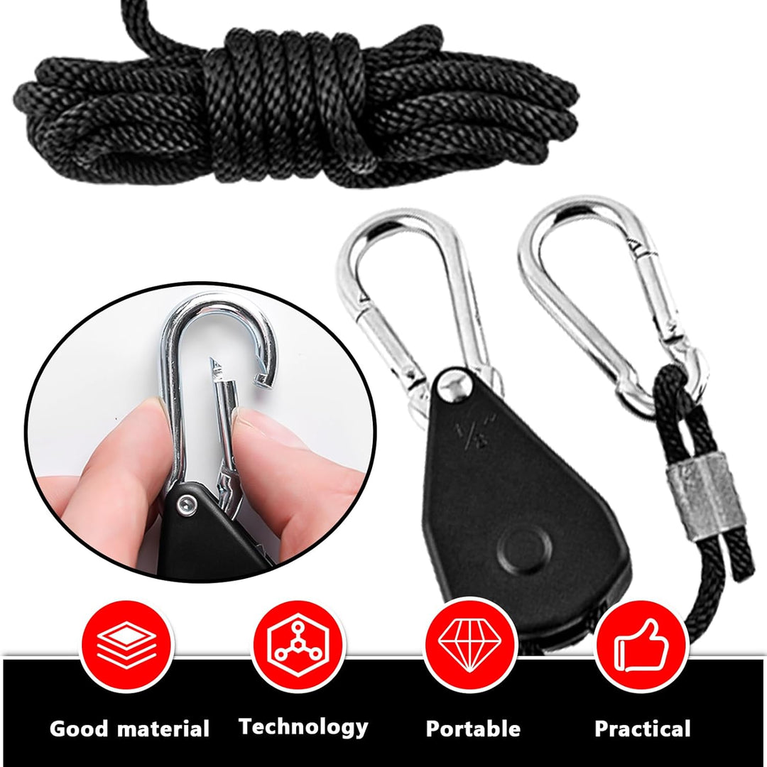 12 Stück Ratchet Hanger, Einstellbare Ratchet Seilratsche mit Haken 2,4m, 1/8 Zoll Seilaufhänger Sei