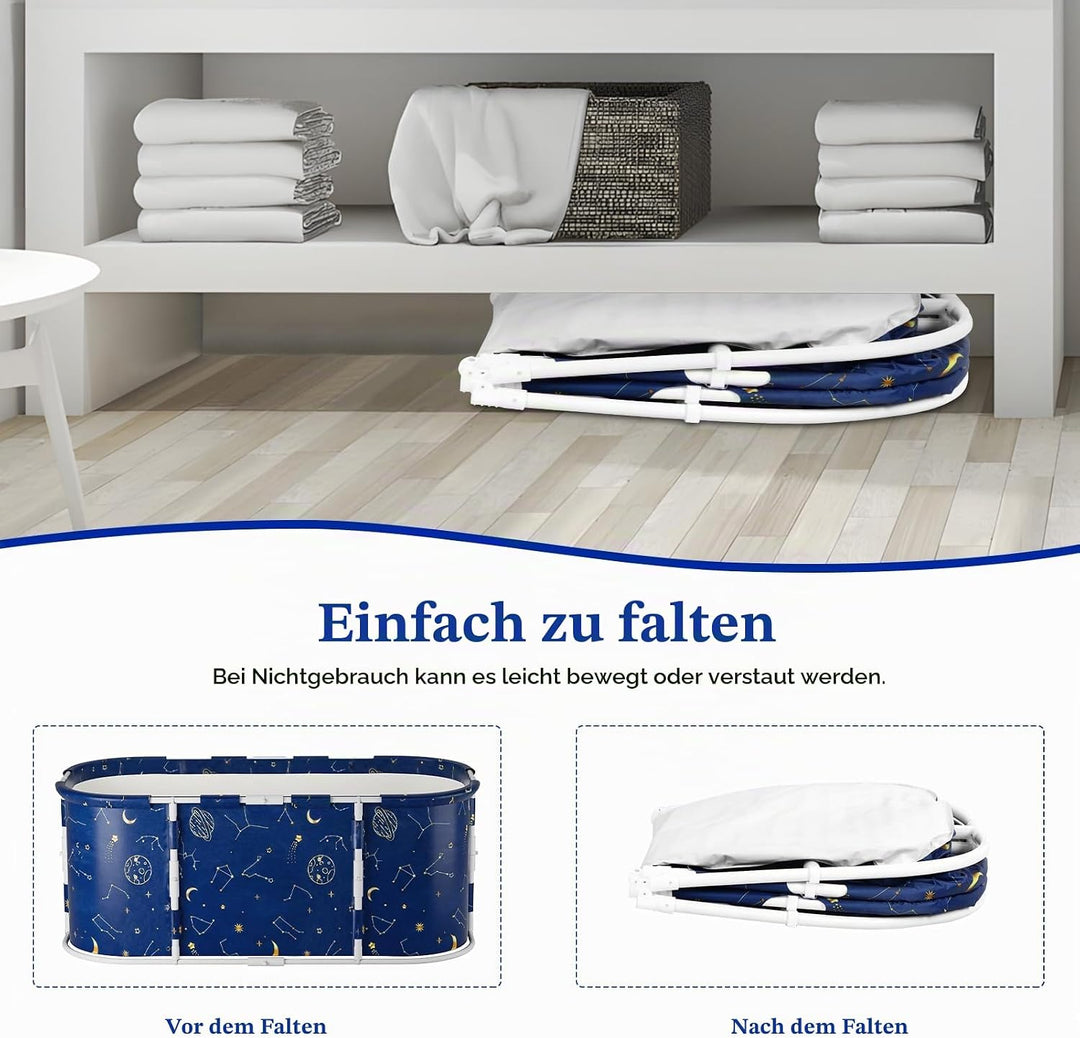 Faltbare Badewanne für Erwachsene, freistehende tragbare Badewannes mit stabilem Kunststoffrahmen, z