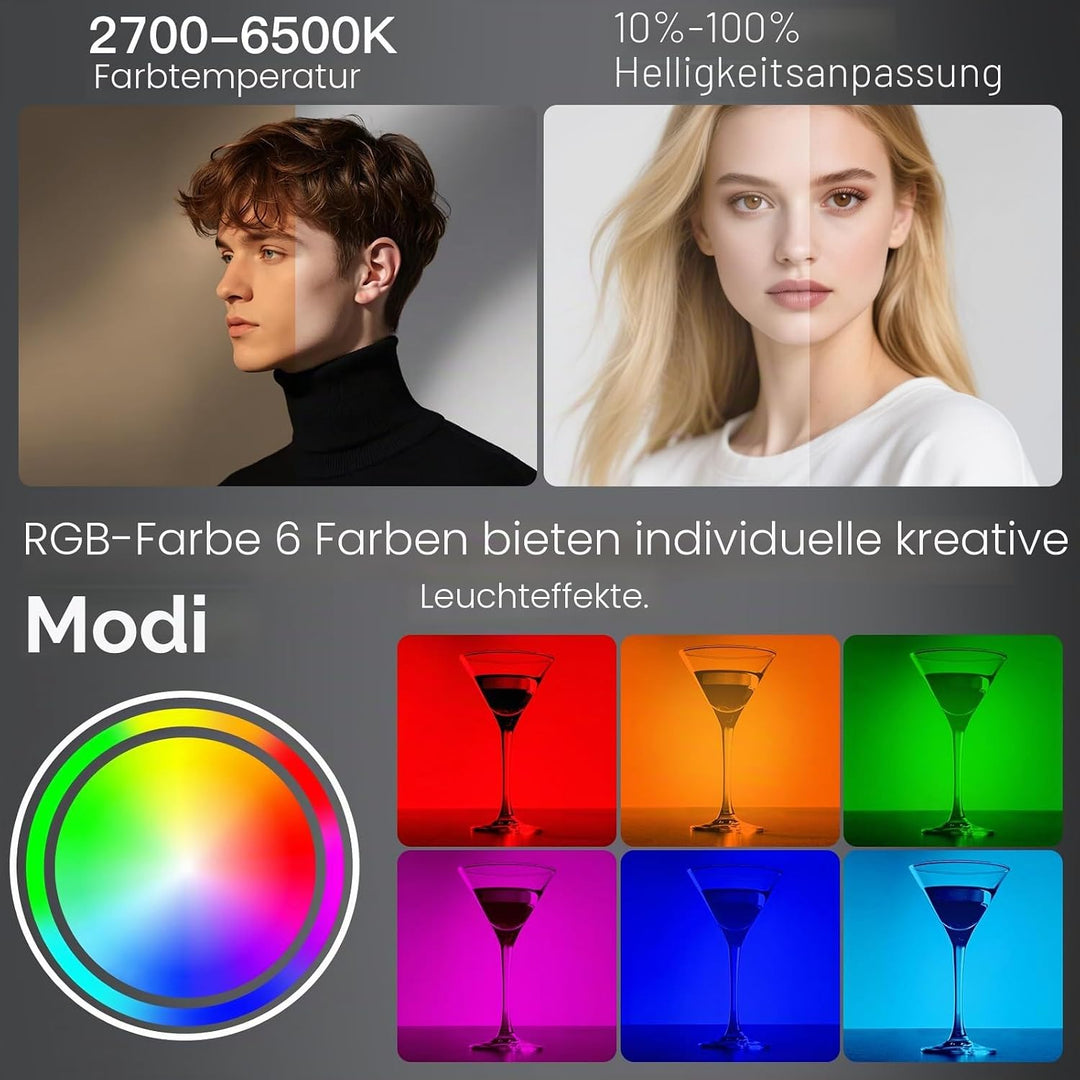 Selfie Licht, 138 LEDs Handy Fülllicht, 2700K–6500K Dimmbare Lichmodi, mit RGB Umgebungslichteffekte
