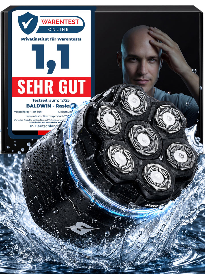 BALDWIN Glatzen Rasierer Herren – Glatzenrasierer 7D mit Magnetischen Scherkopf | Kopfrasierer Glatz
