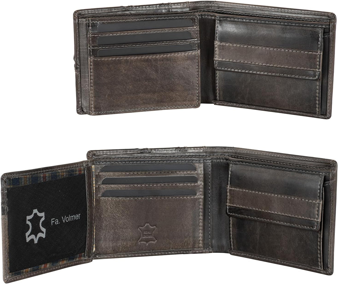 Fa.Volmer ® Leder Geldbörse Herren mit RFID-Schutz I 10 Fächer für Kreditkarten I Querformat I VO37