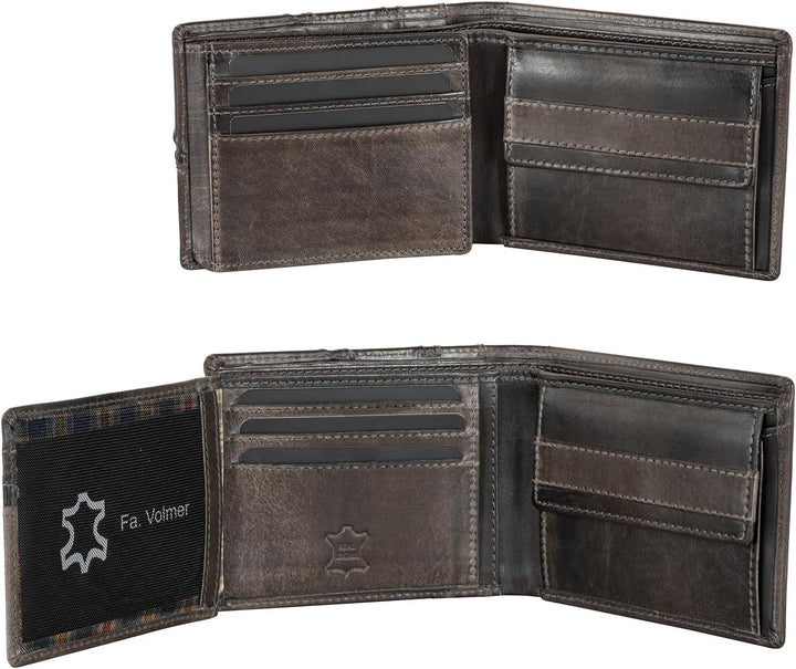 Fa.Volmer ® Leder Geldbörse Herren mit RFID-Schutz I 10 Fächer für Kreditkarten I Querformat I VO37