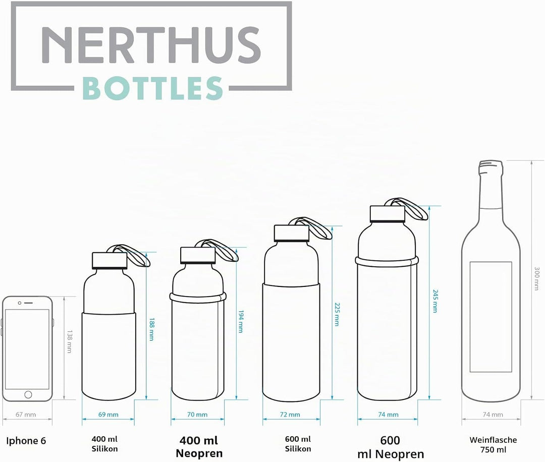 NERTHUS Fih Glasflasche Hülle, Neopren 400 Ml Grau (Packung mit 2)