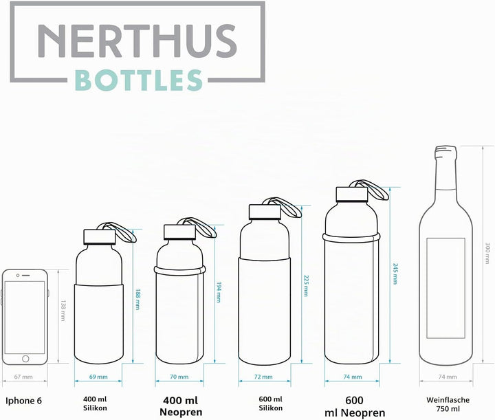 NERTHUS Fih Glasflasche Hülle, Neopren 400 Ml Grau (Packung mit 2)