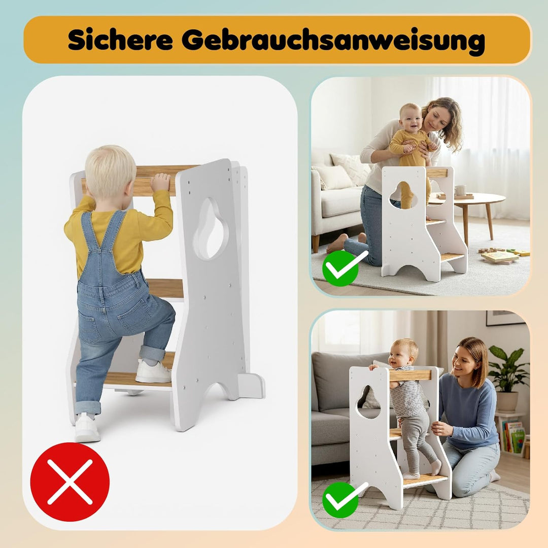 COSYLAND Lernturm ab 1 Jahr - Learning Tower - Höhenverstellbar Montessori Lernturm mit Kippschutz,