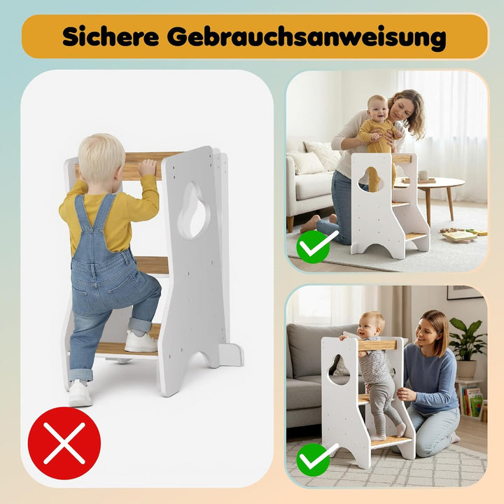 COSYLAND Lernturm ab 1 Jahr - Learning Tower - Höhenverstellbar Montessori Lernturm mit Kippschutz,
