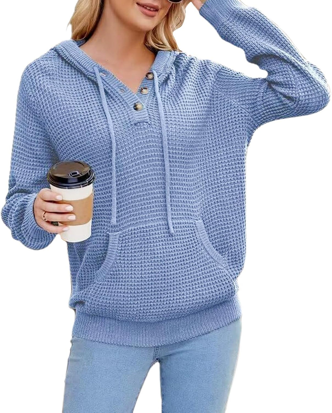 TrendiMax Hoodie Damen Strickpullover Kapuzenpullover Herbst Übergangs Sweatshirt Langarm Pullover D