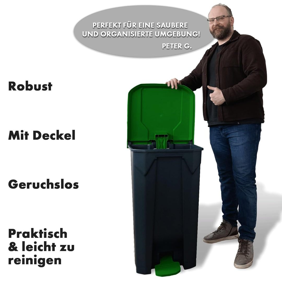 casa pura Mülltonne, Mülleimer 80 Liter, grüner Deckel, Abfalleimer für Küche und Büro, Mülltrennsys