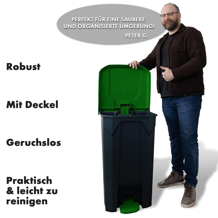 casa pura Mülltonne, Mülleimer 80 Liter, grüner Deckel, Abfalleimer für Küche und Büro, Mülltrennsys