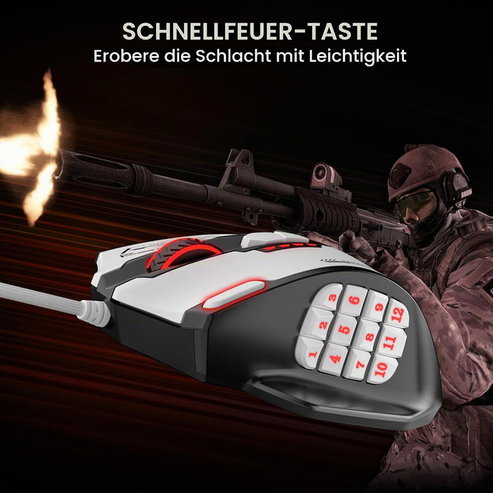 Redragon M908 Impact RGB MMO Gaming Maus, Ergonomische Optische Kabelmaus mit Max. 24.000 DPI, Hohe