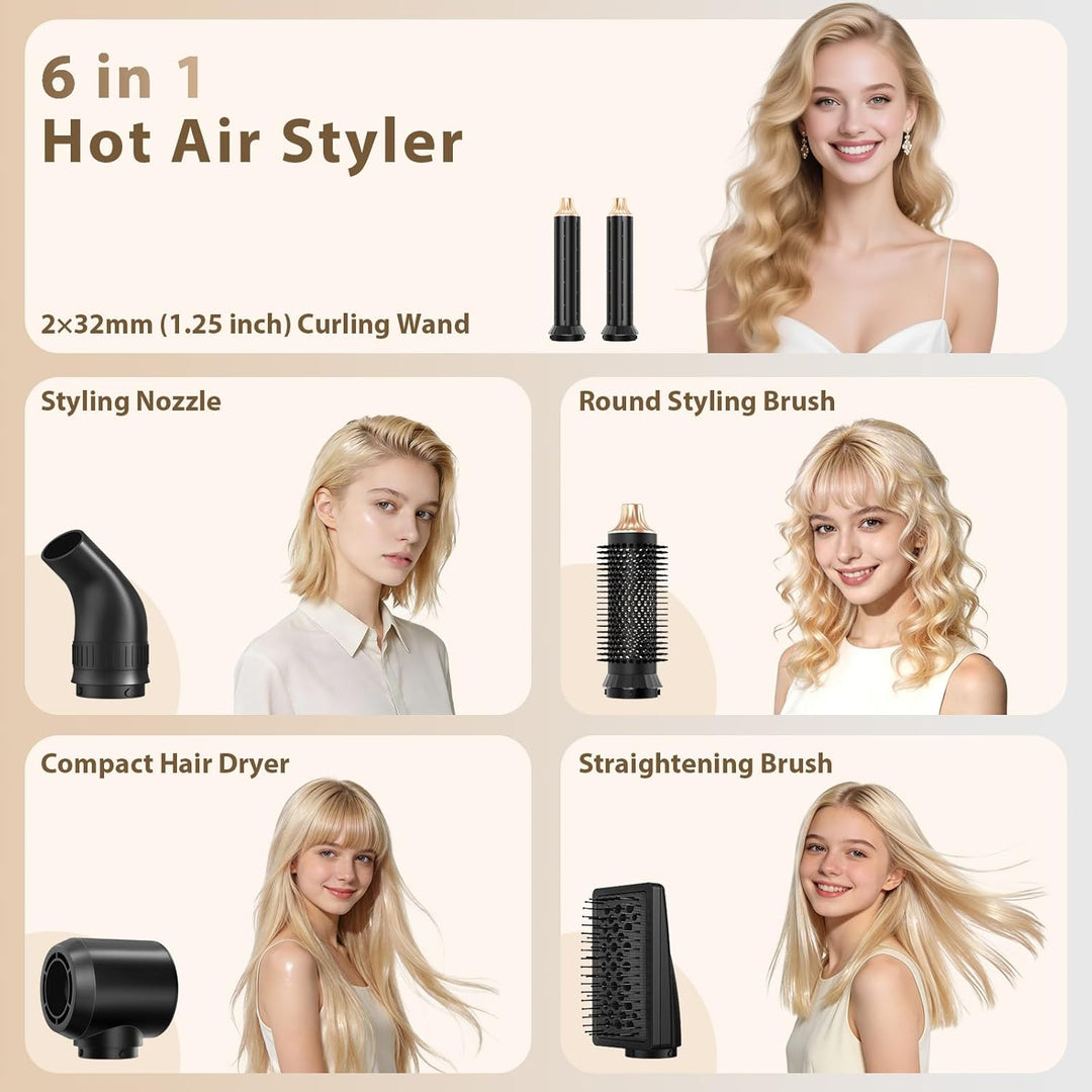 Sendowtek Haarstyler 6 in 1, Airstyler Set 950W Multi Haarstyling Geräte mit 3 Temp Lockenstab Warml