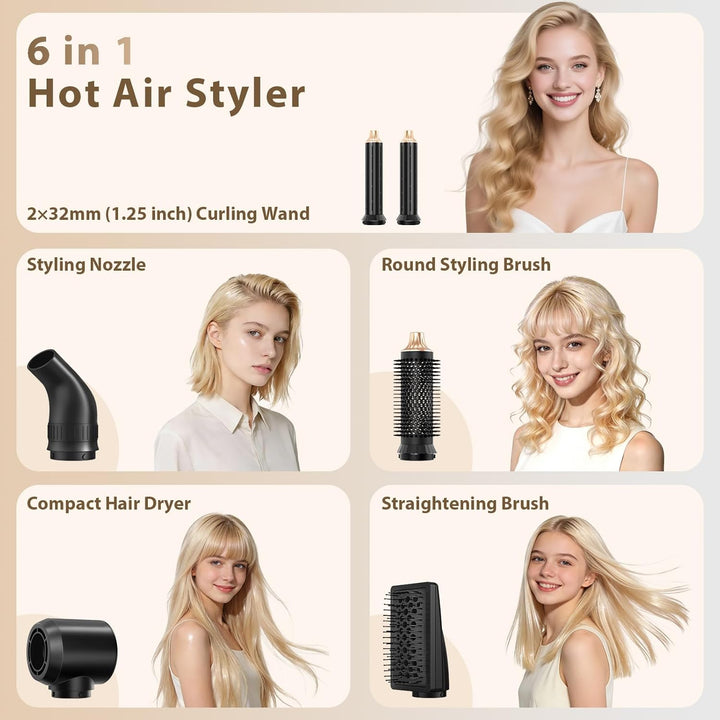 Sendowtek Haarstyler 6 in 1, Airstyler Set 950W Multi Haarstyling Geräte mit 3 Temp Lockenstab Warml