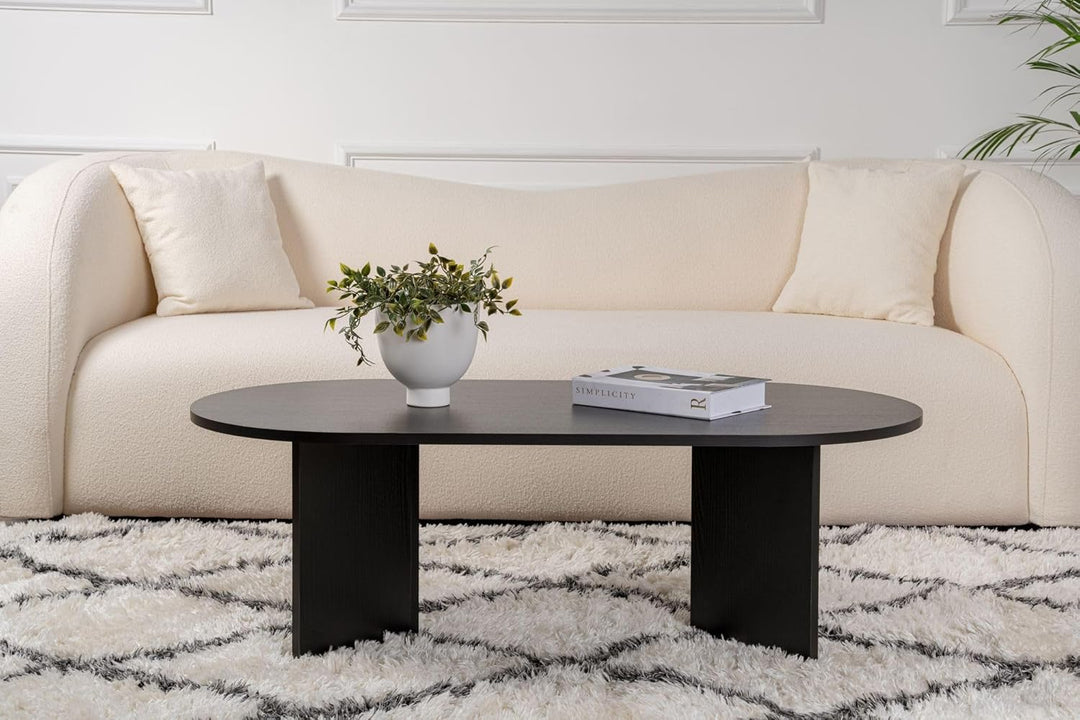 Hanah Home Stylish Black Coffee Table, 119 cm x 39.8 cm x 60 cm | 100% Melamine Coated Particle Boar