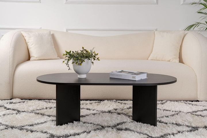 Hanah Home Stylish Black Coffee Table, 119 cm x 39.8 cm x 60 cm | 100% Melamine Coated Particle Boar