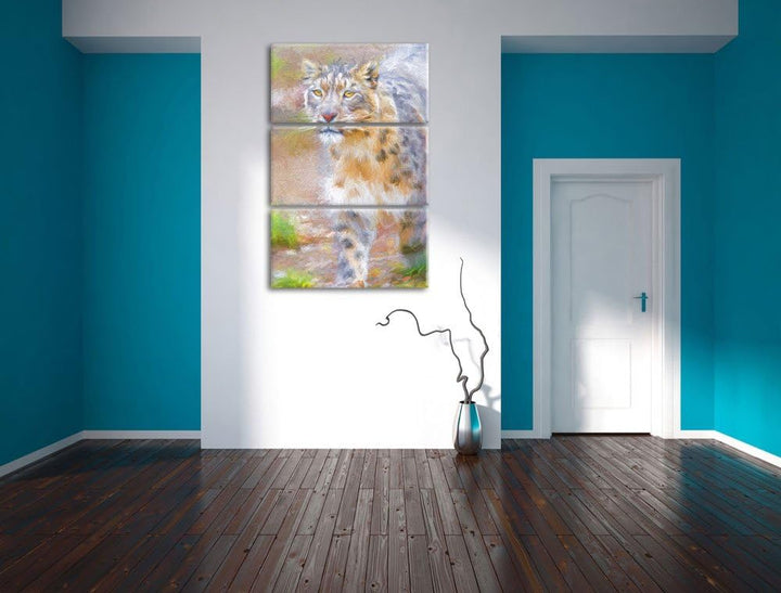 maiestätischer Schneeleopard Spezial 3-Teiler Leinwandbild 120x80 Bild auf Leinwand, XXL riesige Bil