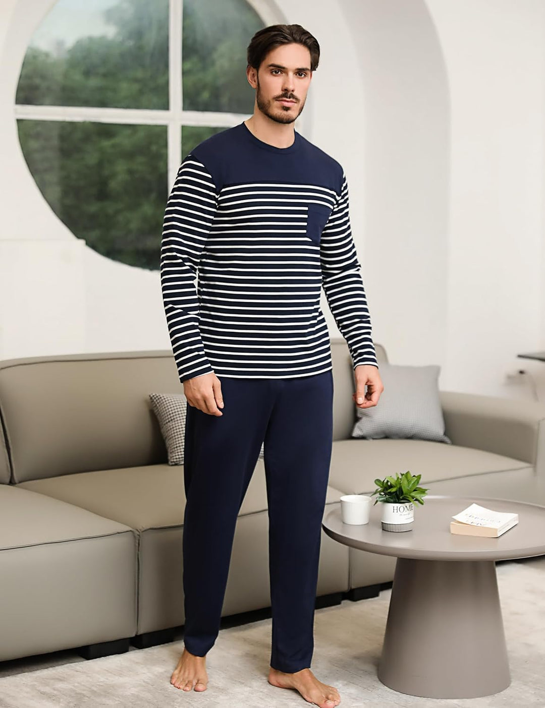 Irdcomps Schlafanzug Lang Herren Pyjamas Baumwolle Winter Warm Langarm Pyjamas Set Männer Hausanzug