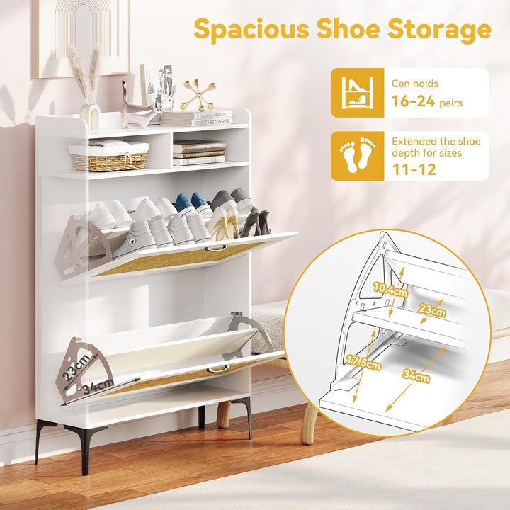 Dripex Schuhschrank, Schuhkipper mit 2 Flip-Schubladen,Schuhregal schmal mit Metallfüssen, verstellb