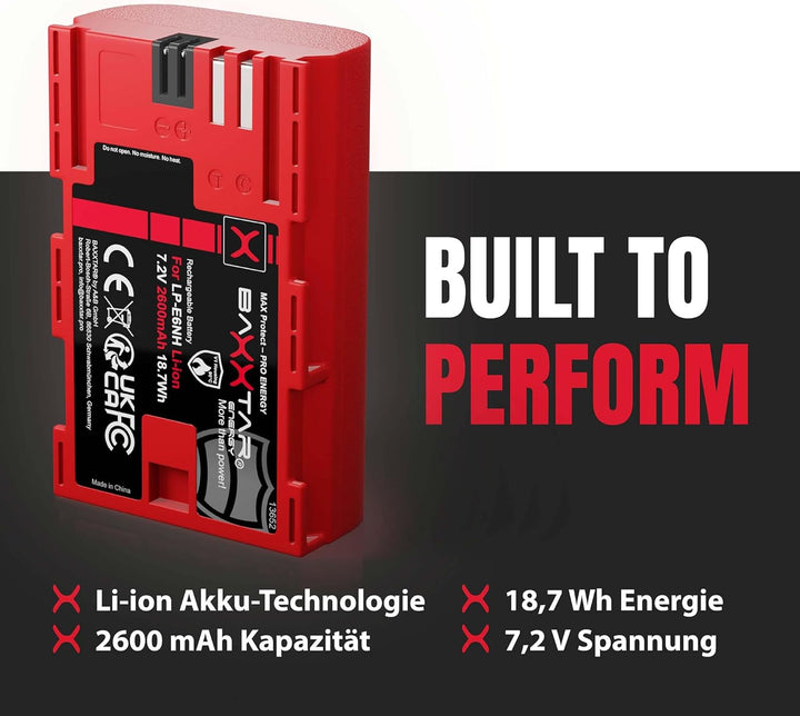 Baxxtar MaxProtect LP-E6NH Kamera-Akku (2400mAh) mit aktivem NTC-Sensor und V1 Schutzgehäuse - kompa
