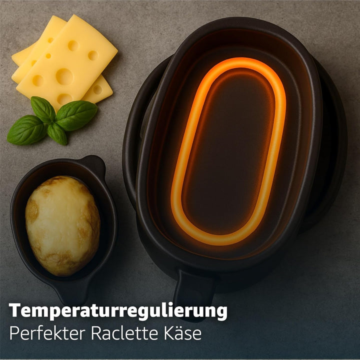 Raclette Set für 8 Personen - Grill oval - Crepes Funktion - Tischgrill inkl. Pfännchen & Schaber mi