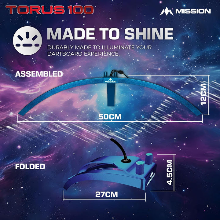 Mission Darts TOR100 Torus 100 | Dartscheibe LED klappbar tragbar Dartscheibe Reise Beleuchtungssyst