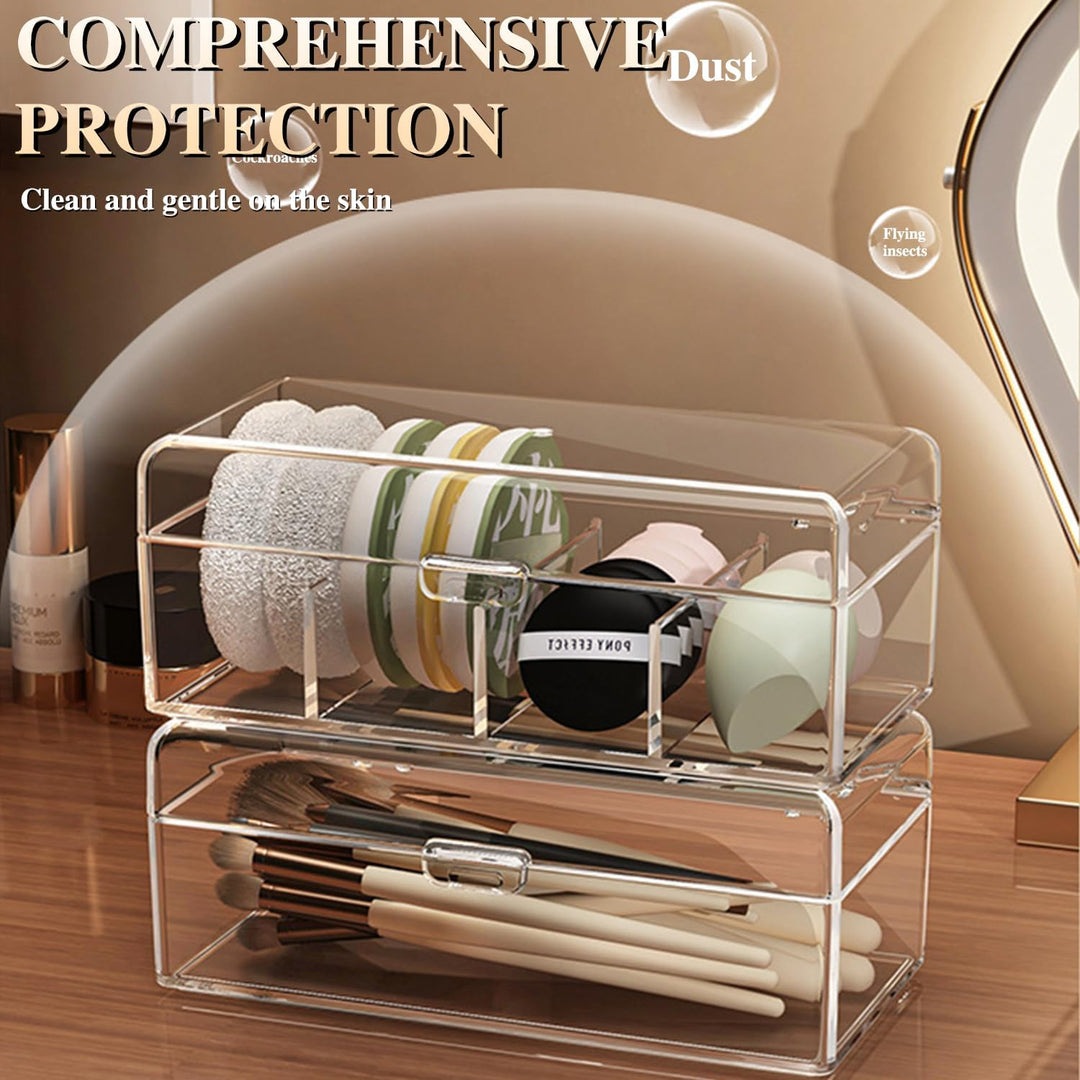 2er-Set Kosmetik Organizer Set, kosmetik Organizer mit Schubladen, Box für Haargummis, Stapelbare Sc