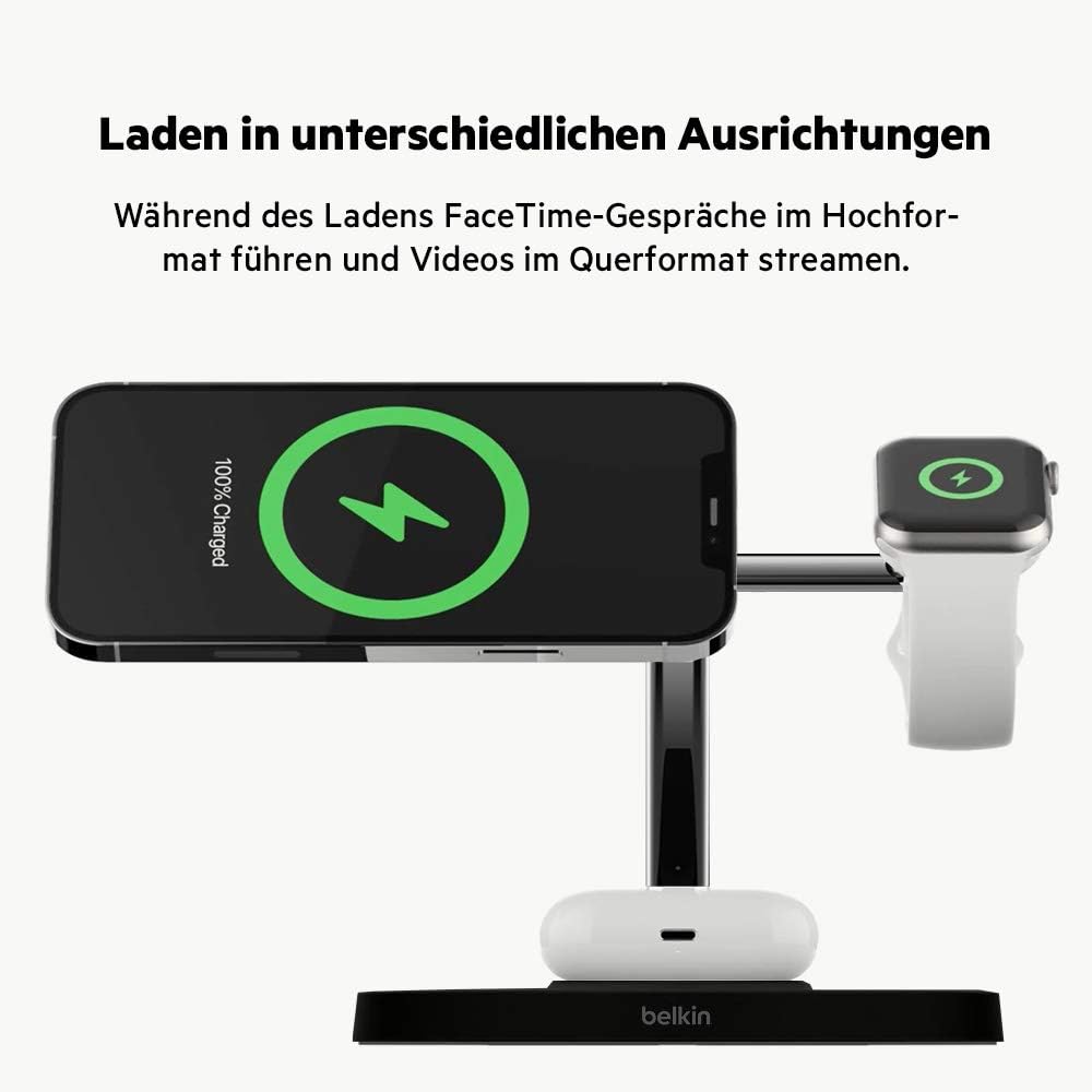 Belkin BoostCharge Pro drahtloses 3-in-1-Ladegerät mit MagSafe für iPhone 15, 14, 13, 12 + Apple Wat