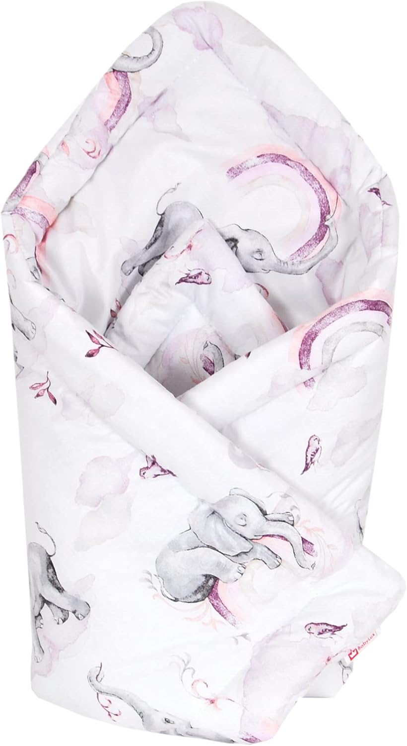 Babylux Einschlagdecke BABYHÖRNCHEN 75 x 75 cm Baby Neugeborene Erstausstattung (125. Elefanten Rosa