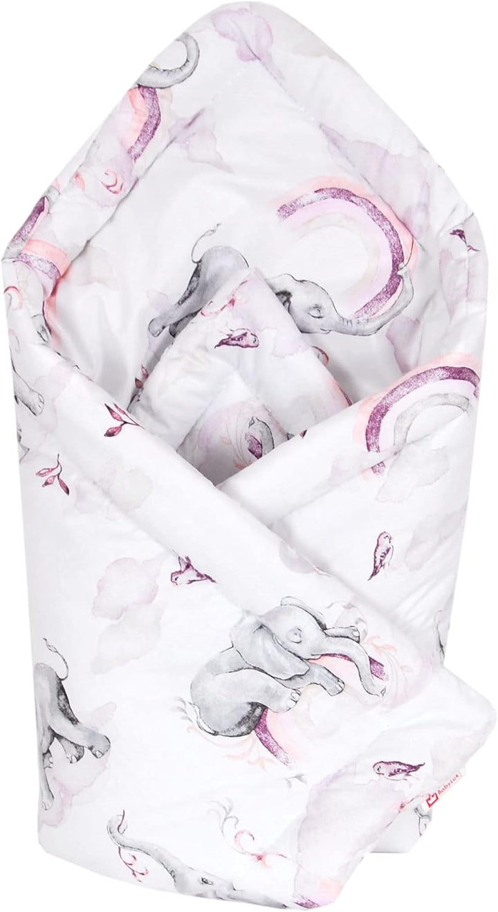 Babylux Einschlagdecke BABYHÖRNCHEN 75 x 75 cm Baby Neugeborene Erstausstattung (125. Elefanten Rosa