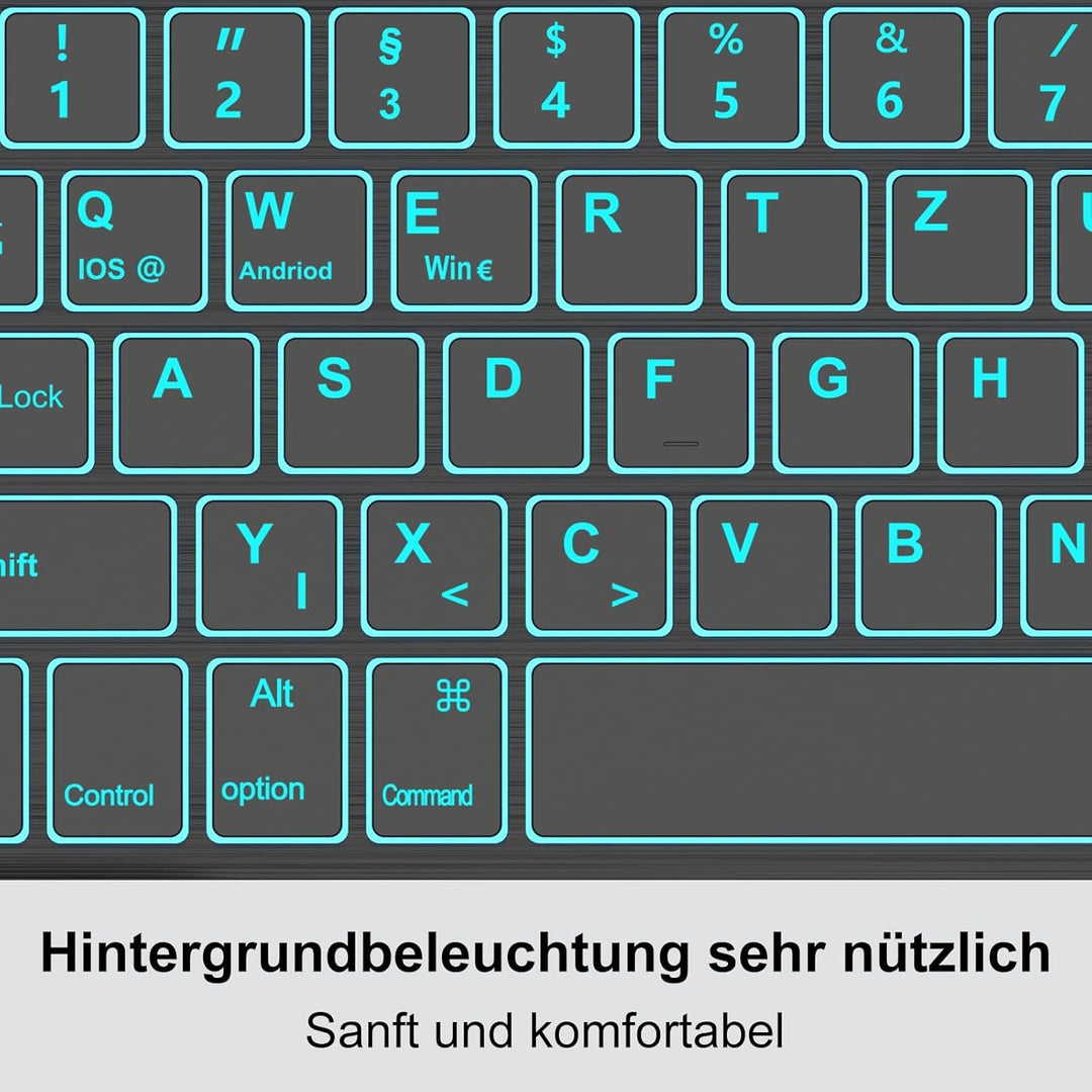 Bluetooth Tastatur Deutsches Layout für 10+ Zoll Tablets, Mit 7-Farben Hintergrundbeleuchtung, Ohne
