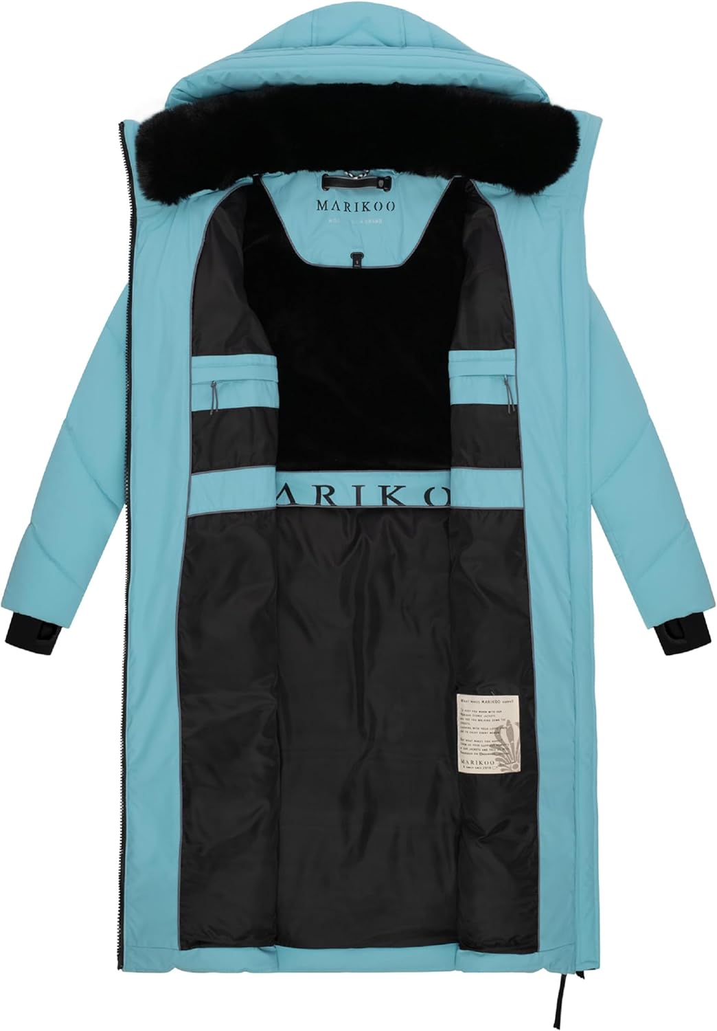MARIKOO Damen Wintermantel warmer Steppmantel lang mit verstellbarer Kapuze und hohem Kragen Nadaree