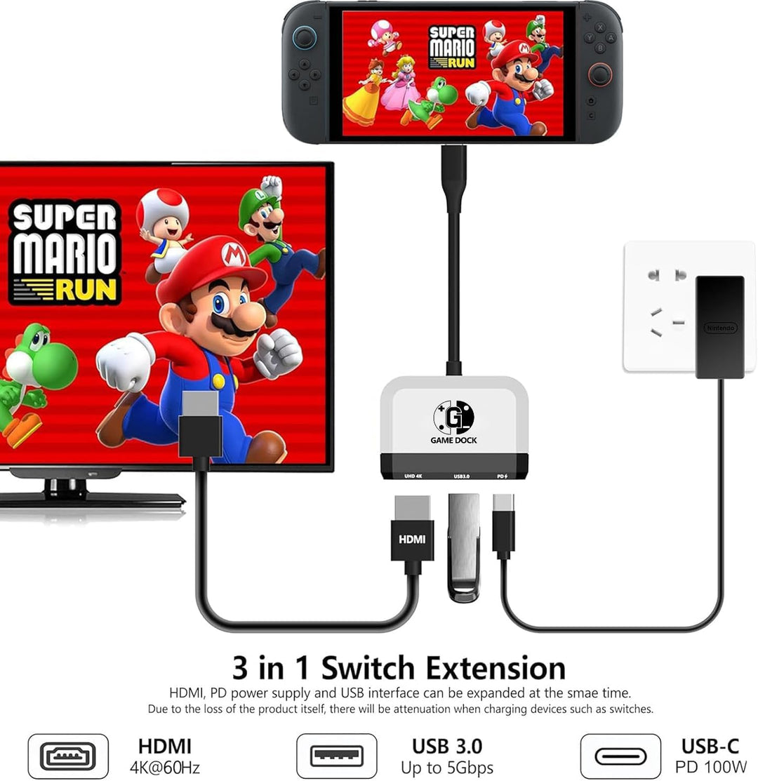 Switch Dock für Nintendo OLED und Steam Deck mit 4K HDMI, USB 3.0 Port, Type C 100W PD Aufladung, Po