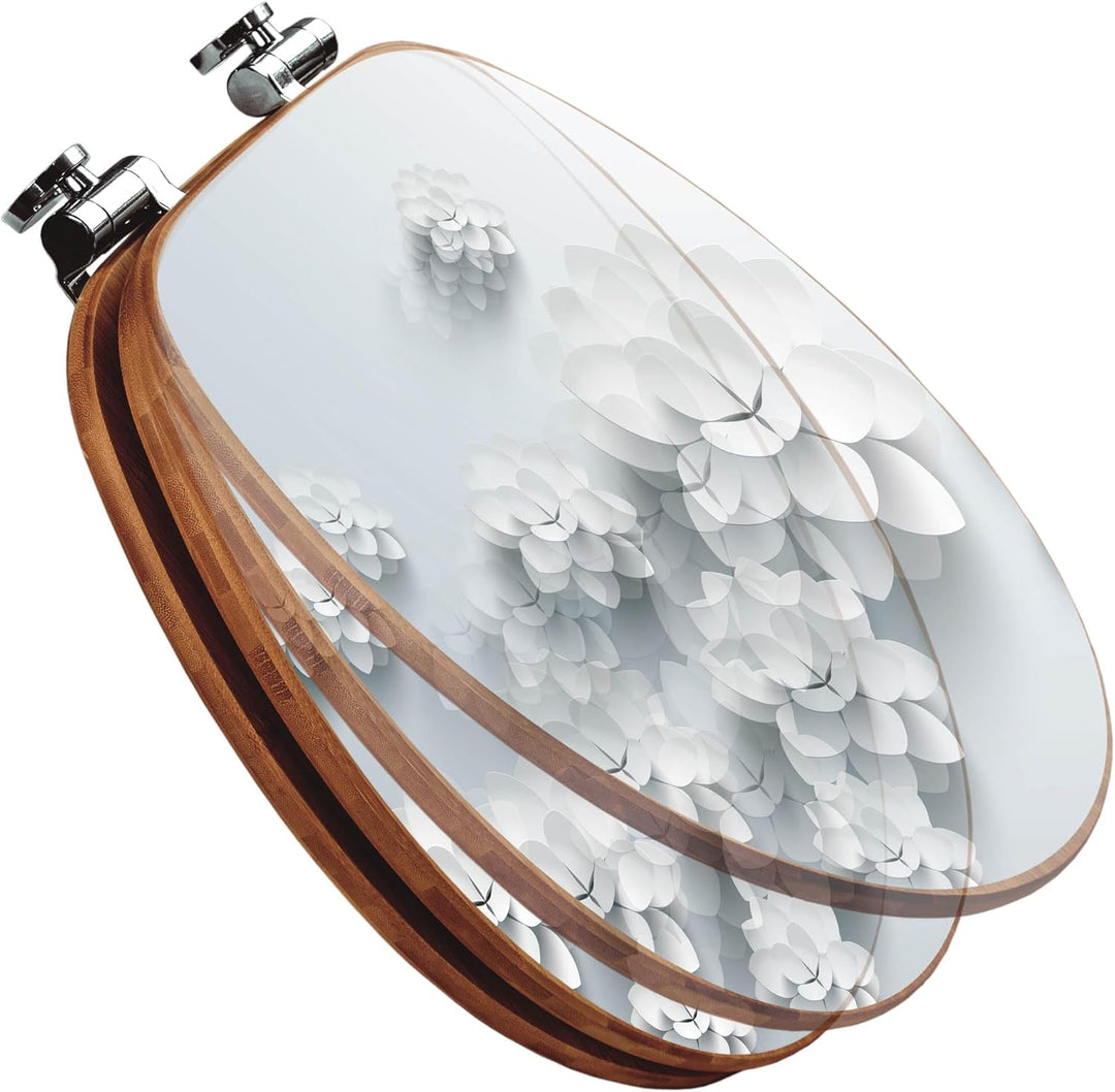 banjado® Design WC Sitz Bambus Absenkautomatik mit Motiv Papier Lotus/Toilettendeckel mit Absenkauto