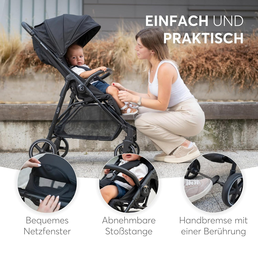 KikkaBoo ALEXA Leichter Buggy von Geburt bis 22 kg, Einhand-Faltmechanismus, Verstellbare Rückenlehn