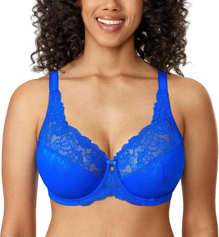 DELIMIRA Damen Minimizer BH ohne Einlagen mit Spitze mit Bügel Grosse Grössen 75H Himmelblau, 75H Hi