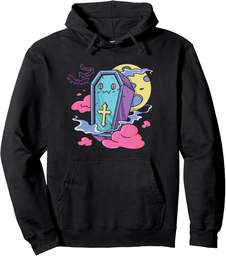 Kawaii Vampir Sarg und Fledermäuse, lustige Halloween-Grafik Pullover Hoodie