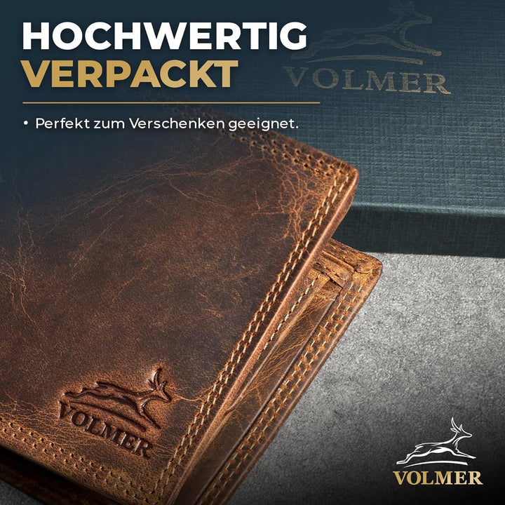 Fa.Volmer® Herren Leder Geldbörse braun mit RFID-Schutz Echtleder Geldbeutel Portemonnaie Used Look