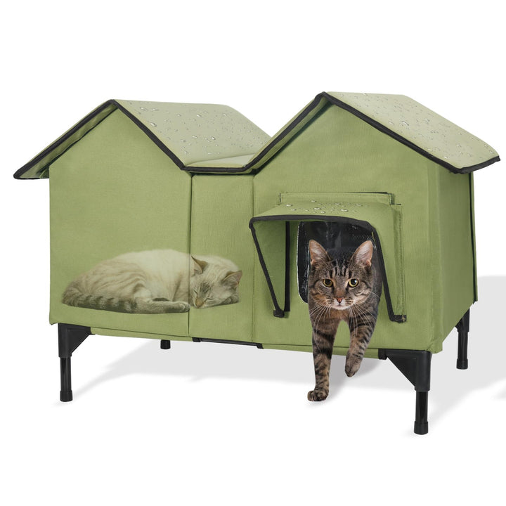 Katzenhaus im Freien, Extra Grosse wasserdichte isolierte Katzenkennel mit erhöhter Basis, Winterhau