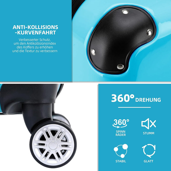 BEIBYE Hartschalen Koffer Trolley Rollkoffer Reisekoffer 4 Zwillingsrollen Polycabonat (Türkis, Hand