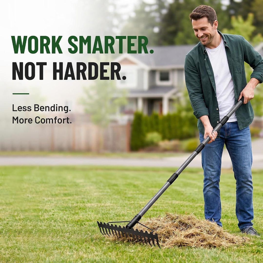 Walensee Garten Rechen, 165cm Metall Rechen , Harke mit 17 Stahlzinken, mit Edelstahlgriff, zum Lock