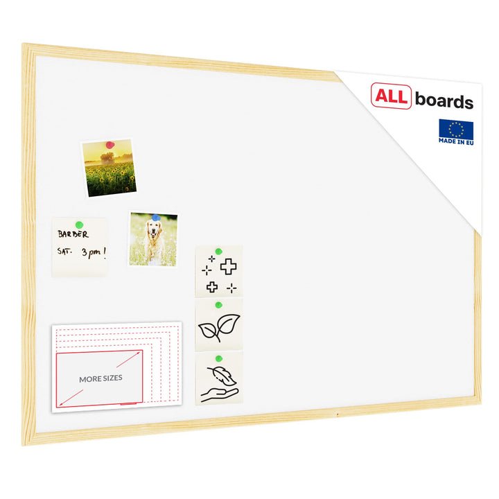 ALLboards Weiss Pinnwand mit Holz Rahmen 90x60cm Korktafel Korkwand Pinnwand Kork Farbiger Kork 90x6