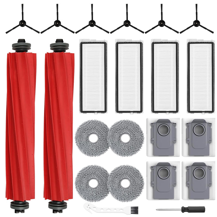 22 Stück Zubehörset für Roborock Qrevo Pro/Qrevo S/Qrevo MaxV Saugroboter, 2 Hauptbürste 4 Staubbeut